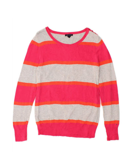 Vintage Tommy Hilfiger Boat Neck Jumper Sweater Uk 14 Medium In Pink Striped