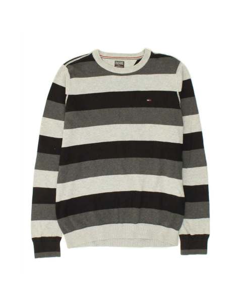 Vintage Tommy Hilfiger Boat Neck Jumper Sweater Uk 16 Large In Grey Striped - view 1