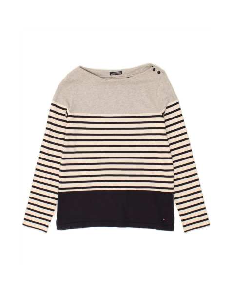 Vintage Tommy Hilfiger Boat Neck Jumper Sweater UK 16 Large In Grey Striped - view 1