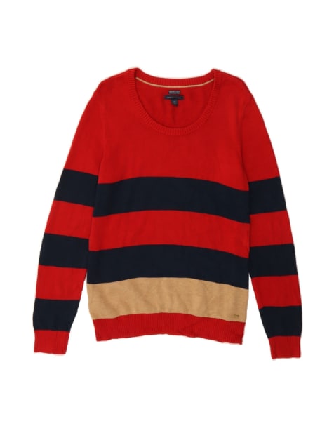 Vintage Tommy Hilfiger Boat Neck Jumper Sweater UK 16 Large In Red Striped - view 1