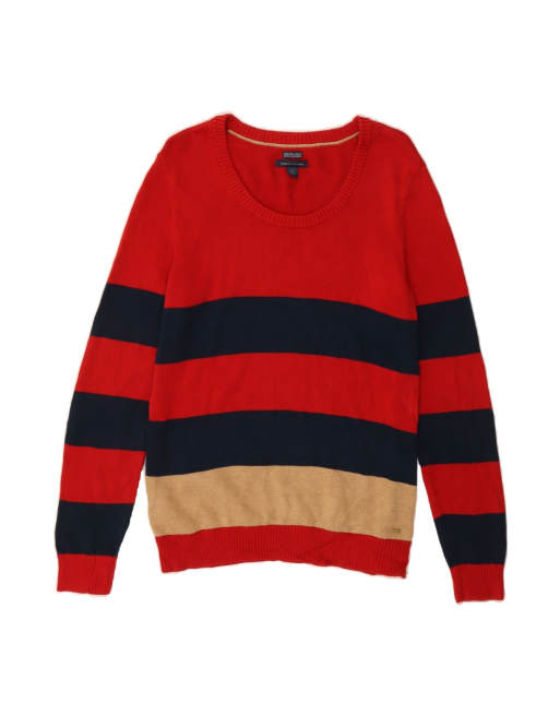 Vintage Tommy Hilfiger Boat Neck Jumper Sweater UK 16 Large In Red Striped