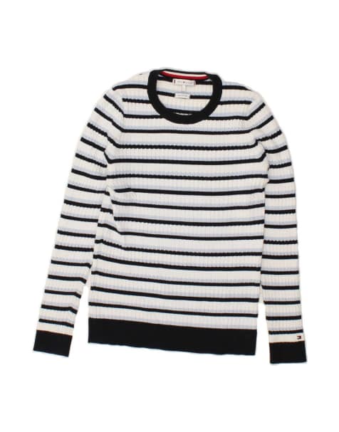 Vintage Tommy Hilfiger Boat Neck Jumper Sweater UK 16 Large In White Striped - view 1