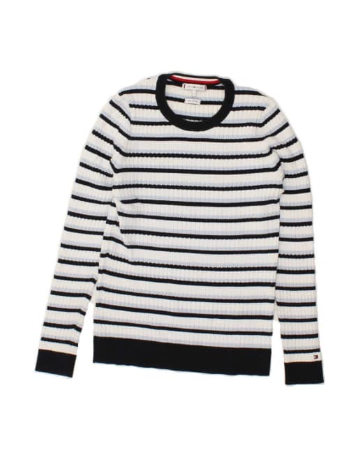 Vintage Tommy Hilfiger Boat Neck Jumper Sweater UK 16 Large In White Striped