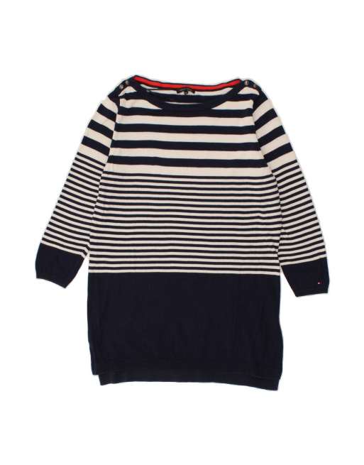 Vintage Tommy Hilfiger Boat Neck Jumper Sweater Uk 20 2XL In Blue Striped