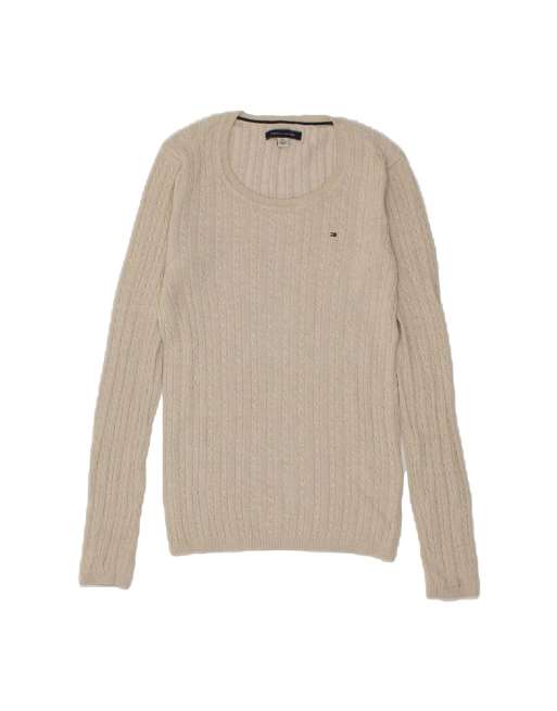 Vintage Tommy Hilfiger Boat Neck Jumper Sweater UK 6 XS In Beige