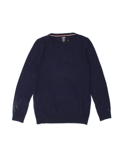 Vintage Tommy Hilfiger Boat Neck Jumper Sweater XL In Blue Lambswool