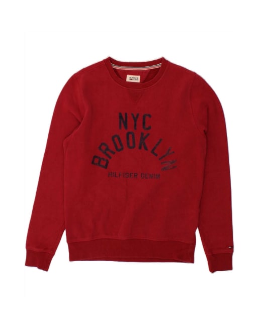 Vintage Tommy Hilfiger Brooklyn Graphic Sweatshirt Jumper Small In Red