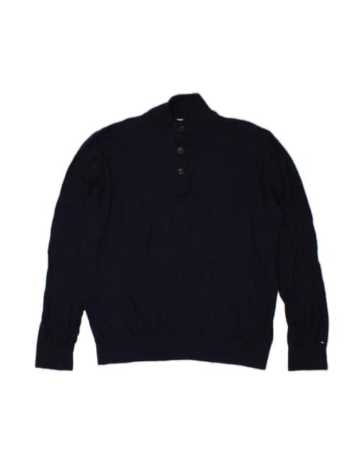 Vintage Tommy Hilfiger Button Neck Jumper Sweater 2XL In Blue