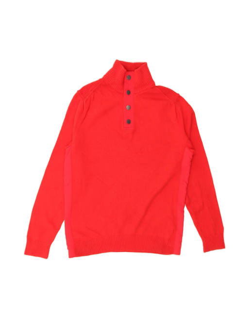 Vintage Tommy Hilfiger Button Neck Jumper Sweater Large In Red