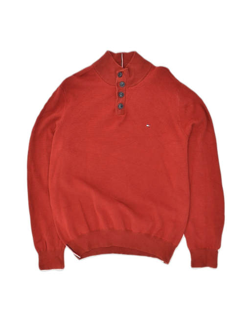 Vintage Tommy Hilfiger Button Neck Jumper Sweater Medium In Red