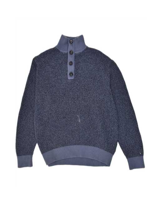 Vintage Tommy Hilfiger Button Neck Jumper Sweater XL In Grey