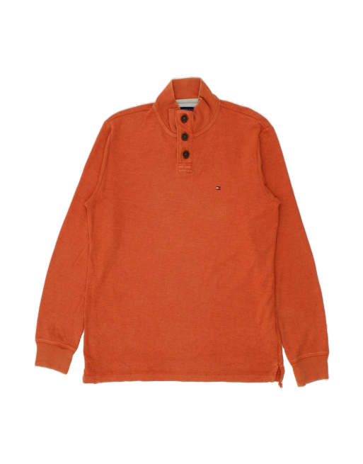 Vintage Tommy Hilfiger Button Neck Sweatshirt Jumper Large In Orange