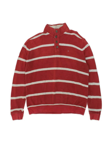 Vintage Tommy Hilfiger Button Neck Sweatshirt Jumper XL In Red Striped - view 1