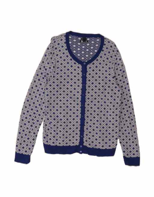 Vintage Tommy Hilfiger Cardigan Sweater UK 18 XL In Blue Argyle/diamond