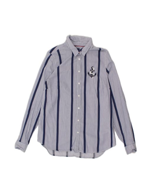 Vintage Tommy Hilfiger Classic Fit Shirt UK 14 Medium In Blue Striped
