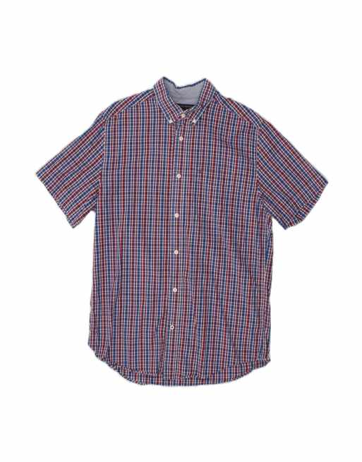 Vintage Tommy Hilfiger Classic Fit Short Sleeve Shirt Medium In Blue Check
