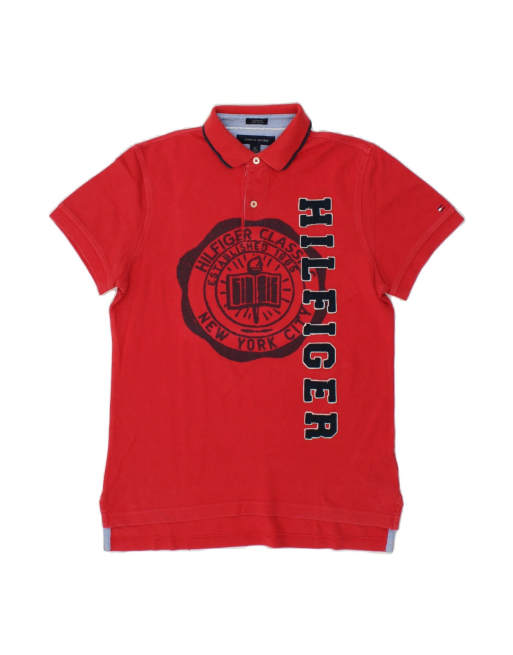Vintage Tommy Hilfiger Coupe Ajustee Custom Fit Graphic Polo Shirt Small In Red