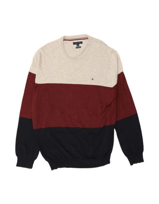 Vintage Tommy Hilfiger Crew Neck Jumper Sweater 2XL In Multicoloured Colourblock