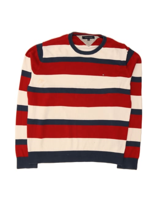 Vintage Tommy Hilfiger Crew Neck Jumper Sweater 2XL In Red Striped