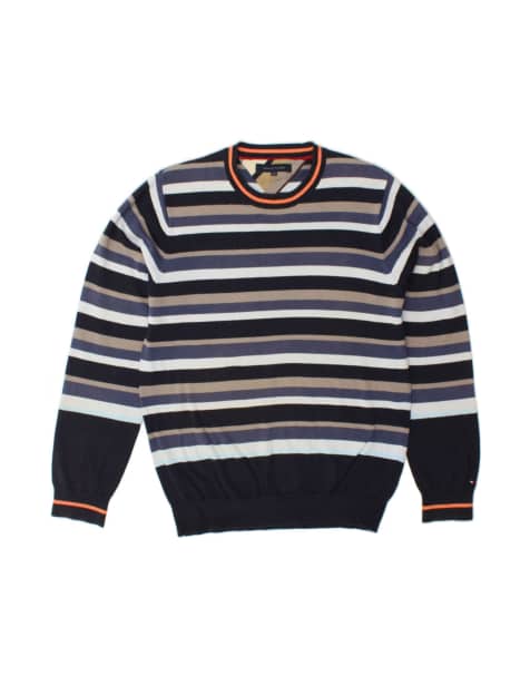 Vintage Tommy Hilfiger Crew Neck Jumper Sweater Large In Blue Striped - view 1