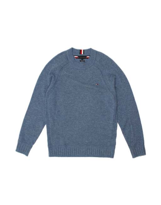 Vintage Tommy Hilfiger Crew Neck Jumper Sweater Large In Blue Wool