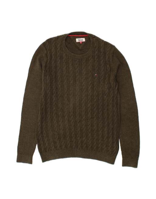 Vintage Tommy Hilfiger Crew Neck Jumper Sweater Large In Khaki