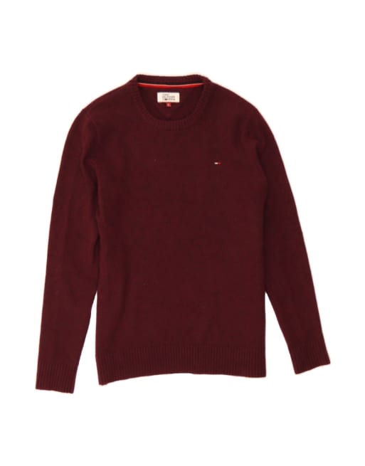 Vintage Tommy Hilfiger Crew Neck Jumper Sweater Large In Maroon Wool
