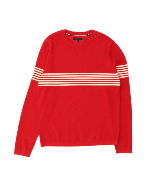 Vintage Tommy Hilfiger Crew Neck Jumper Sweater Large In Red Striped