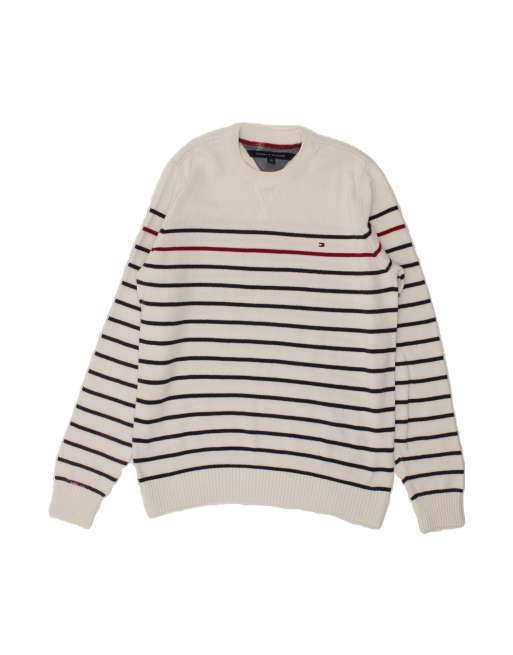 Vintage Tommy Hilfiger Crew Neck Jumper Sweater Large In White Striped