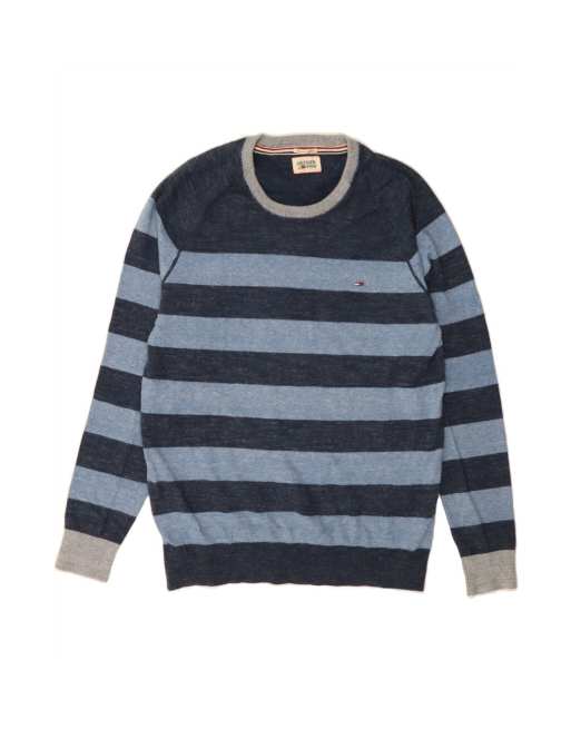 Vintage Tommy Hilfiger Crew Neck Jumper Sweater Medium In Blue Striped