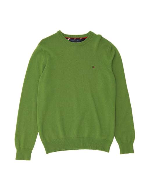 Vintage Tommy Hilfiger Crew Neck Jumper Sweater Medium In Green Lambswool