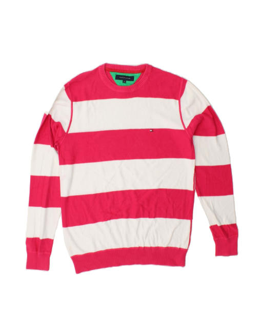 Vintage Tommy Hilfiger Crew Neck Jumper Sweater Medium In Pink Striped