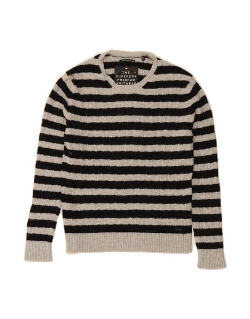 Vintage Tommy Hilfiger Crew Neck Jumper Sweater UK 14 Large In Black Striped