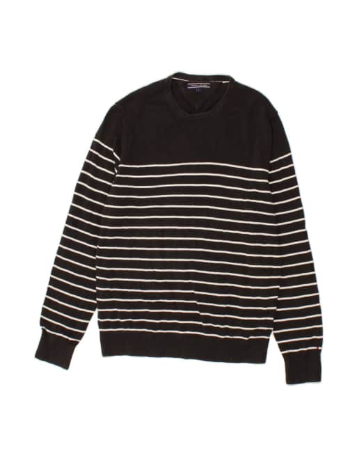 Vintage Tommy Hilfiger Crew Neck Jumper Sweater UK 16 Large In Black Striped