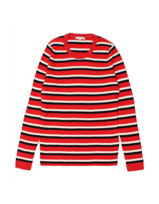 Vintage Tommy Hilfiger Crew Neck Jumper Sweater Uk 18 XL In Red Striped