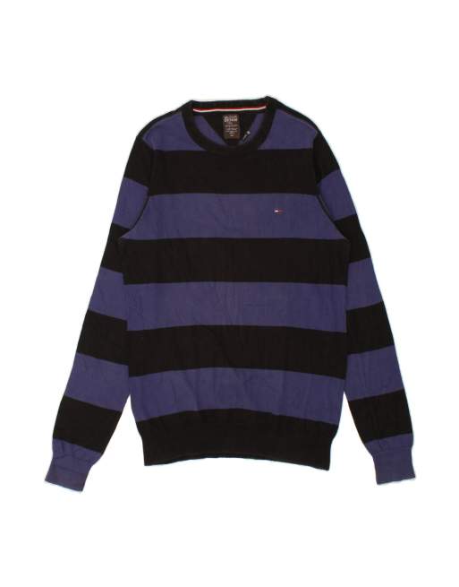 Vintage Tommy Hilfiger Crew Neck Jumper Sweater XL In Blue Striped