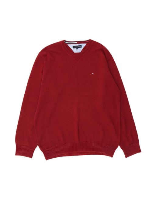 Vintage Tommy Hilfiger Crew Neck Jumper Sweater XL In Burgundy