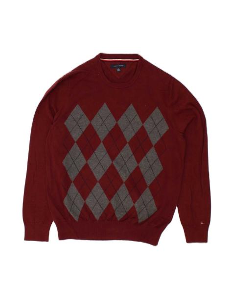 Vintage Tommy Hilfiger Crew Neck Jumper Sweater XL In Maroon Argyle/diamond - view 1