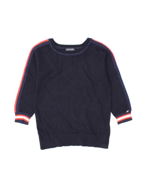 Vintage Tommy Hilfiger Crop Boat Neck Jumper Sweater Uk 8 Small In Blue