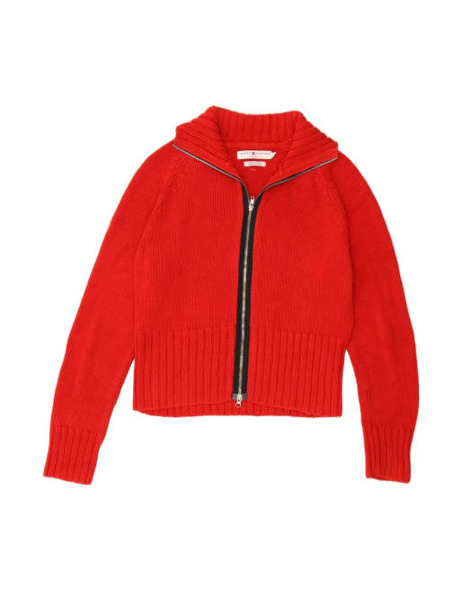 Vintage Tommy Hilfiger Crop Cardigan Sweater UK 16 Large In Red