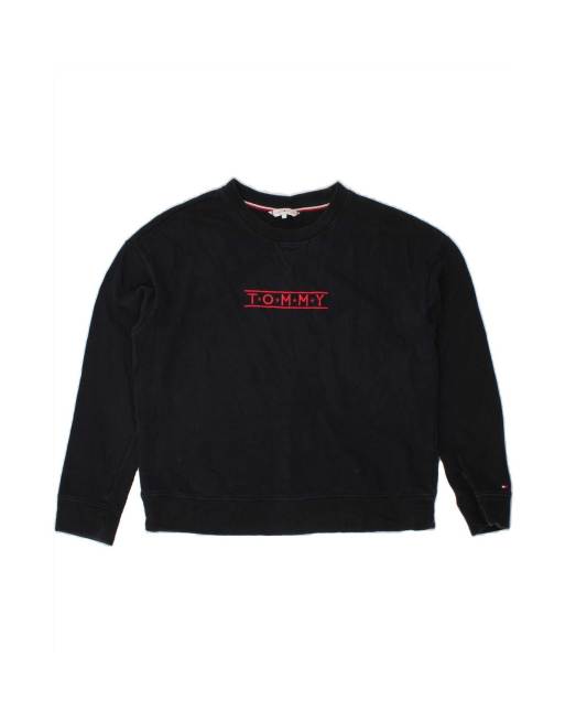 Vintage Tommy Hilfiger Crop Graphic Sweatshirt Jumper UK 16 Large In Blue