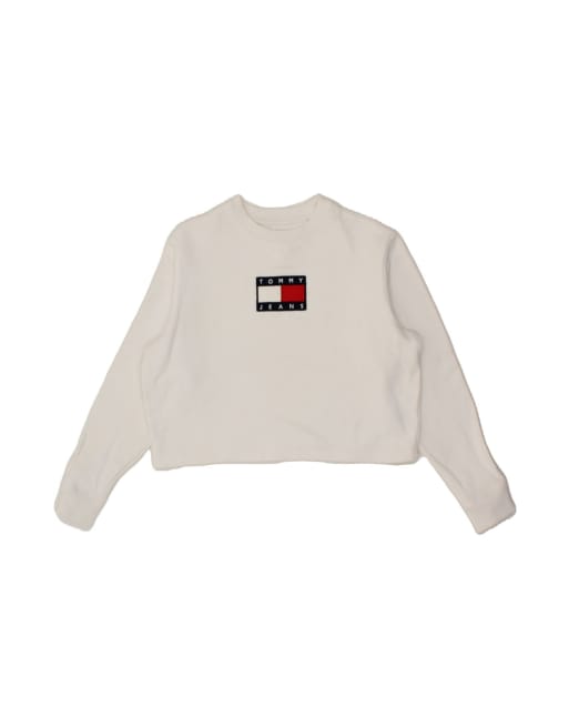 Vintage Tommy Hilfiger Crop Graphic Sweatshirt Jumper UK 16 Large In White