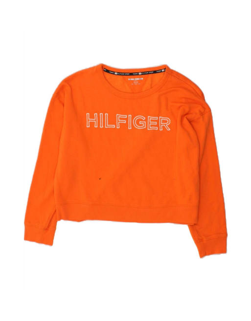 Vintage Tommy Hilfiger Crop Graphic Sweatshirt Jumper Uk 20 2XL In Orange
