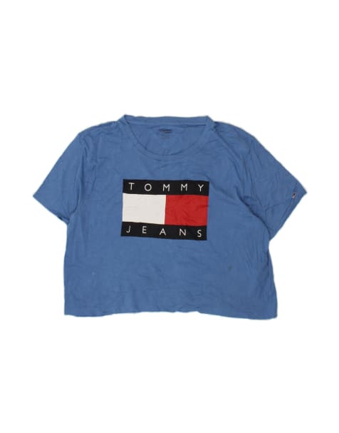 Vintage Tommy Hilfiger Crop Graphic T-shirt Top UK 18 XL In Blue - view 1