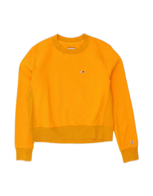 Vintage Tommy Hilfiger Crop Sweatshirt Jumper Uk 14 Medium In Yellow