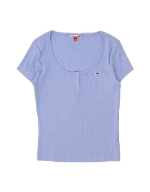Vintage Tommy Hilfiger Crop T-shirt Top UK 8 Small In Blue