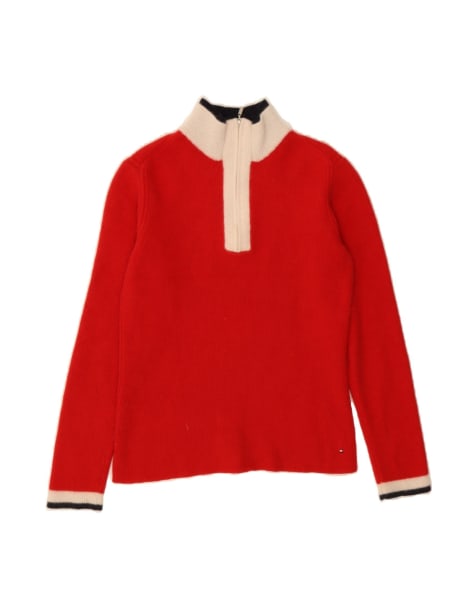 Vintage Tommy Hilfiger Crop Zip Neck Jumper Sweater UK 12 Medium In Red - view 1