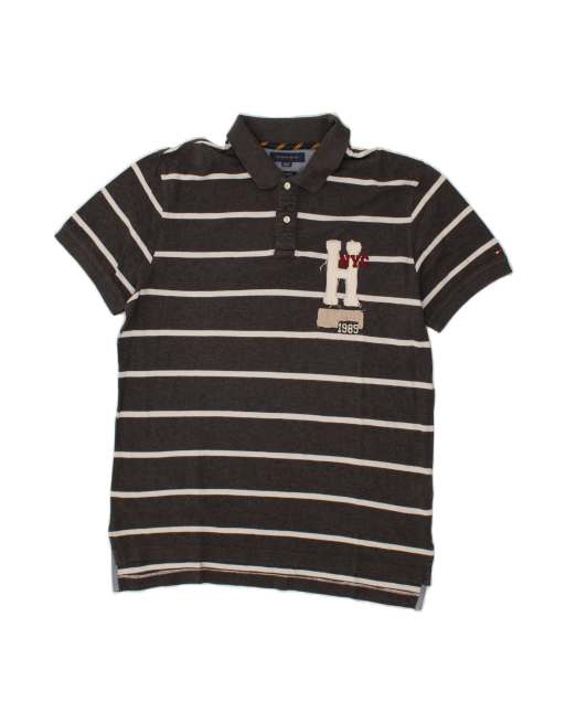 Vintage Tommy Hilfiger Custom Fit Graphic Polo Shirt XL In Grey Striped