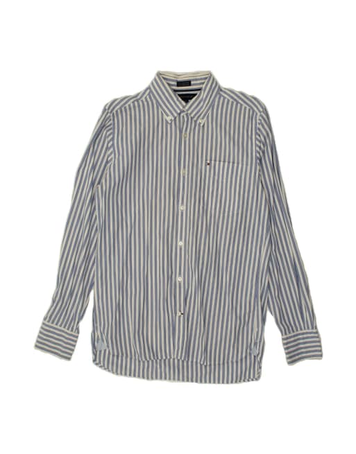 Vintage Tommy Hilfiger Custom Fit Shirt Size 14 1/2 Small In Blue Striped
