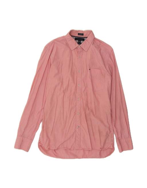 Vintage Tommy Hilfiger Custom Fit Shirt Size 16 1/2-17 Large In Pink Striped